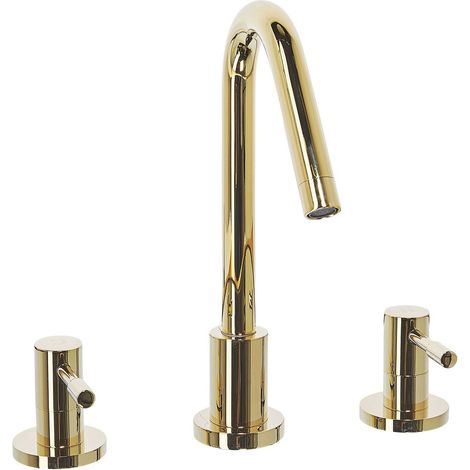 Robinet Mélangeur Argenté Laiton et Acier Inox Doré Parfait pour Lavabo Vasque Accessoire Déco de Salle de Bain Moderne et Minimaliste Beliani
