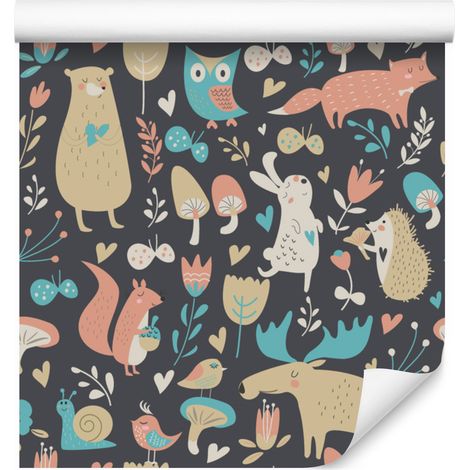 Papel pintado de animales y plantas del bosque para salón y dormitorio, 50x1000 cm (1/5)