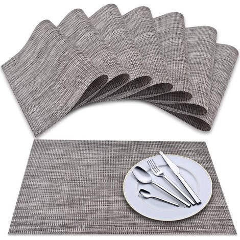 Lot de 8 Sets de table, tissés en vinyle, antidérapants, isolants, lavables, pour cuisine et salle à manger (1/5)