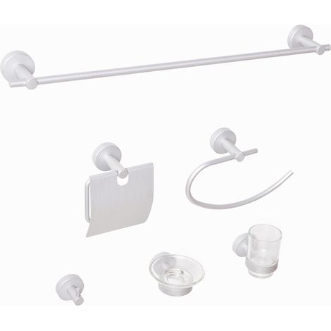 Conjunto de 6 accesorios de baño moderno de aluminio mate vaso y jabonera incluidos plateado Zaruma