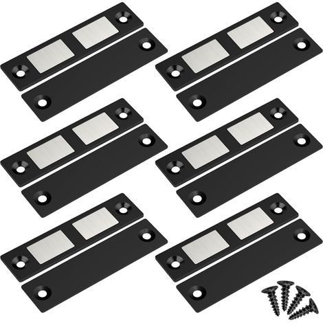 Loquet de porte magnétique(Lot de 6, Noir) – Aimants puissants pour meubles, double fermeture magnétique pour portes de placard et tiroirs – Fixation robuste pour penderies, armoires et meubles de ran (1/5)