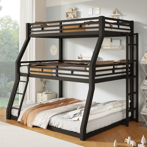 Letto a castello triplo in metallo 90/120/140 x 200 cm nero OKWISH (1/5)