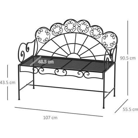 Banc de jardin 2 places en métal 107 x 55,5 x 90,5 cm Robuste en inox résistant aux intempéries pour balcon de jardin Park Black