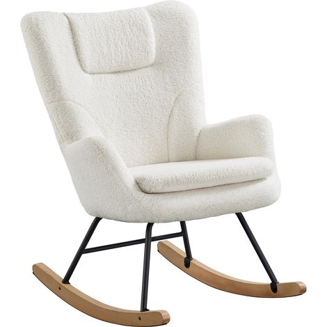 Yaheetech Sedia a Dondolo Relax Poltroncina Imbottita Poltrona Casa Rivestimento in Tessuto 70 × 82,5 × 95,5 cm Base Dondonlante Legno per Soggiorno/Camera da Letto 70 × 82,5 × 95,5 cm Bianco