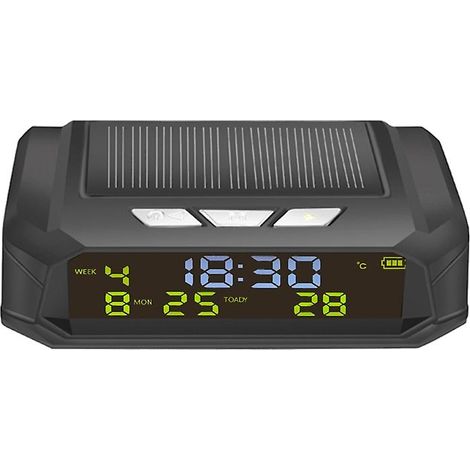 Horloge électronique de voiture sans fil à énergie solaire avec affichage du jour de la semaine, sans fil. (1/5)