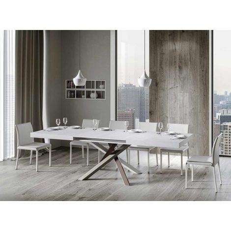 Table extensible 6 à 20 personnes frêne blanc et pieds entrelacés 4 couleurs L 160 à 420 cm Artemis (1/5)