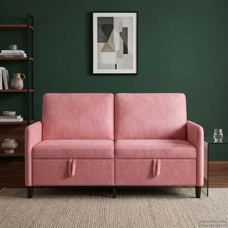 Canapé 2 places avec rangement sous l’assise, polyester rose, 152 x 78 x 87 cm - PANGIVO (1/5)