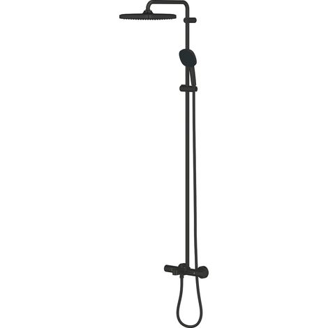 Grohe – Colonne de douche thermostatique avec thermostat de baignoire – Douche de tête 250x250 mm – 2 jets Rain et Jet – Noir mat – 269842431