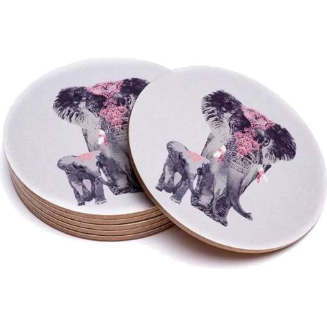 6 sous-verres ronds gris - Éléphants (1/4)