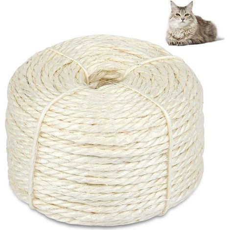 50m Blanc Corde en sisal naturel pour arbre à chat 4 mm Corde de chanvre pour réparation, récupération de griffoir, tour d'arbre à chat (1/5)