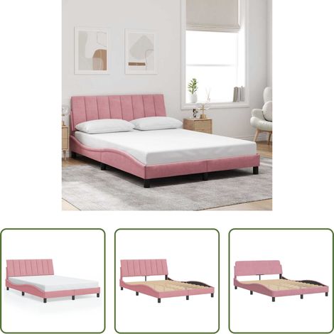 Samtbettgestell -  Bettgestell ohne Matratze "Hanko" Rosa 140x200 cm Samt (1/5)