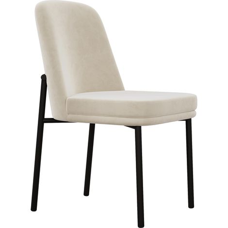 Lot de 6 chaises de salle à manger en velours beige avec cadre métallique noir, style moderne minimaliste (1/5)