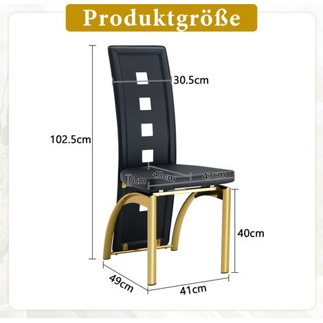 [Set di 6] Sedie da pranzo di design europeo con motivo traforato, in similpelle nera PU + gambe in metallo color oro, altezza 102,5 cm, adatte a sale da pranzo o soggiorni moderni. (1/5)