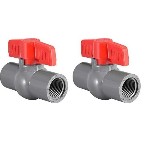 Sourcing Map PVC-Kugelhahn-Zulaufrohr, Knopf, Gewindeenden, 1/2" Innendurchmesser, Rot/Grau (1/3)