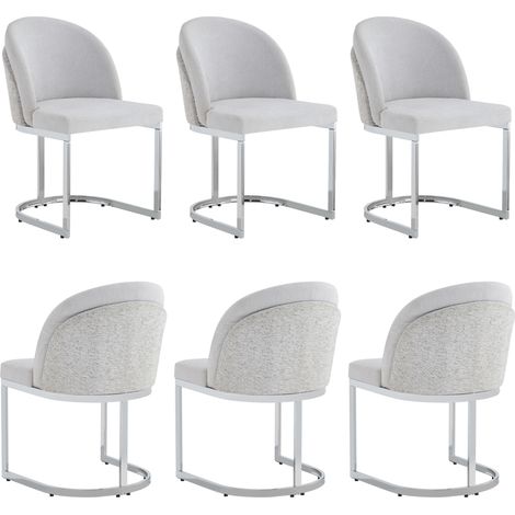 6 sedie da pranzo imbottite in ciniglia grigio chiaro con gambe metalliche argentate HOMVRA (1/5)
