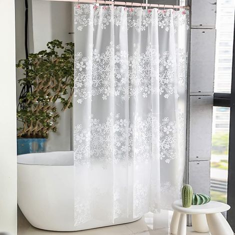 CSPARKV 300x200 Waterproof Anti-Mold Flower Shower Curtain, Large Shower Curtain, Bathroom Shower Curtain with U-Shaped Hooks, White Flower Washable Shower Curtain