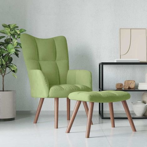 vidaXL Sillón de relax con taburete de terciopelo verde claro (1/5)
