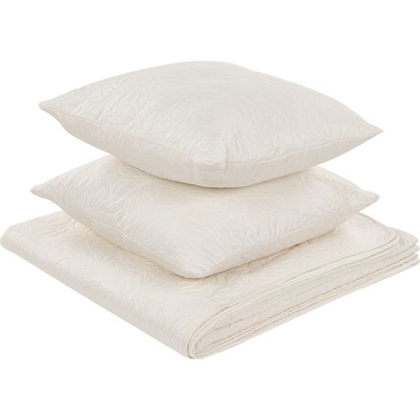 Colcha con cojines estampado en relieve poliéster 140 x 210 cm blanco crema Rudkhan