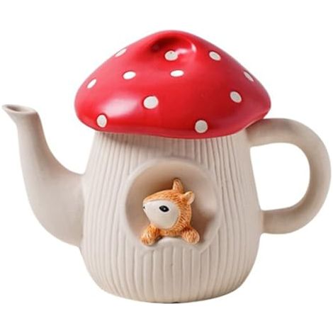 Théière en céramique mignonne en forme de champignon (700 ml, 12 x 16,5 cm) - convient pour les bouilloires, les théières et les cafetières.