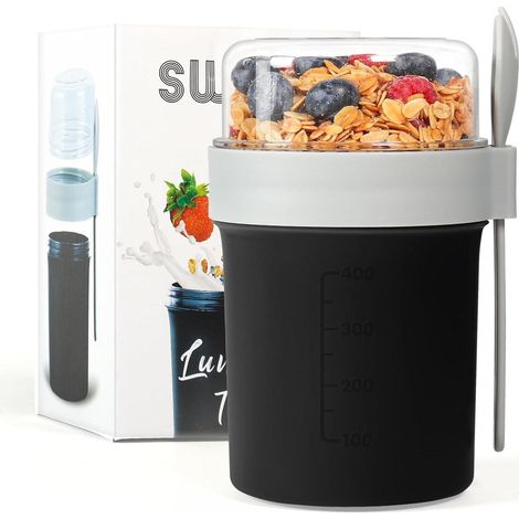 Swkien Müslibecher Joghurtbecher Müsli Becher to Go mit Löffel 780ML Schwarz (1/5)