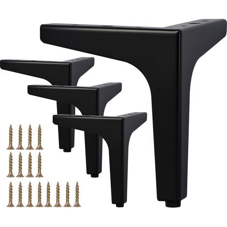 4 schwarze Metallbeine – 10 cm – Schrauben + Bodenschoner – DIY-Sofa/Sessel/Tisch (1/5)