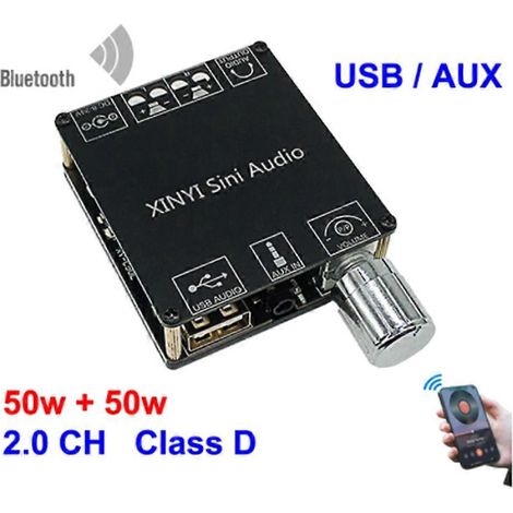 Amplificateur de puissance Bluetooth 5.0 2 x 50 W, classe D, audio 10 W-200 W HiFi