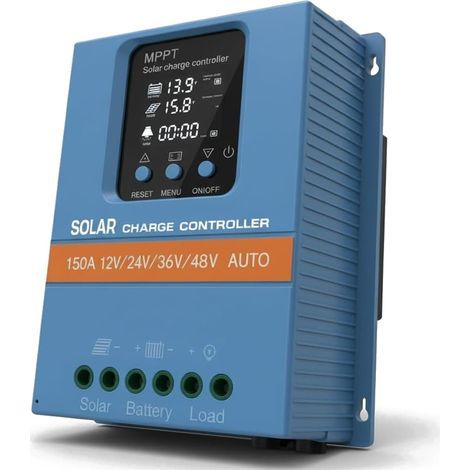 150A Régulateur de charge solaire MPPT 12V/24V/36V/48V - Détection automatique - Écran LCD - Protection contre la surcharge pour camping-car/camion/installation PV domestique - Batterie LiFePO4 (1/5)