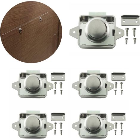 Set of 5 zinc alloy push-button latches for RV drawers, secure locking mechanism for cabinets, camper compartments, closet doors, etc. (1/5)