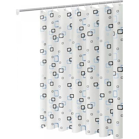 Rideau de douche anti-moisissures, 200 x 180 cm, avec anneaux de suspension, antibactérien, sans lavage, convient aux salles de bains, fond blanc à carreaux bleus.