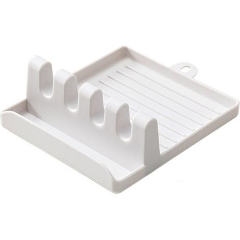 Poggiamestolo in plastica, organizer da cucina per forchetta, spatola, porta cucchiaio, scolapiatti, portaoggetti per cucchiaio, porta coperchio pentola bianco (Bianco) (1/5)