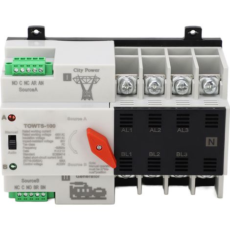 Tongou 4P TOWTS Commutateur de Transfert Automatique Double Alimentation 400V AC 100A - Interrupteur de Source Biphasé, Contacteur de Secours, Disjoncteur Inverseur de Source, Usage Industriel (1/5)