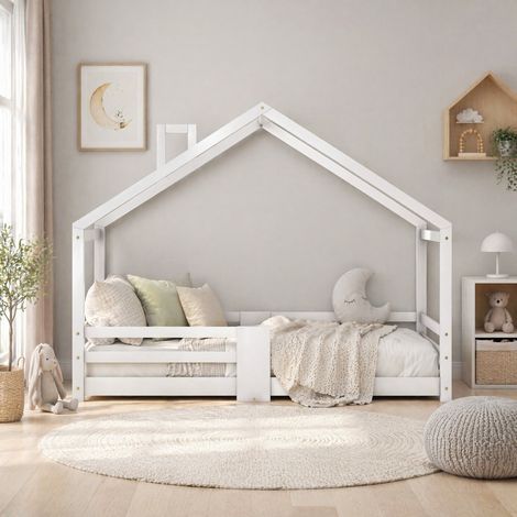 MEUBLIV Lit enfant 90x200 cm blanc – avec barrières, cheminée, sans matelas (1/5)