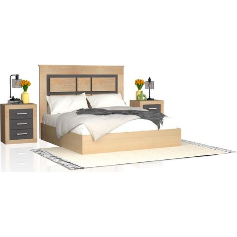 Cabecero con mesitas Kira Cambria - Grafito (ancho) x 119cm (alto)