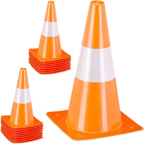 Relaxdays Pylonen 18er Set, Fußball, Hundetraining, Markierungskegel 30 cm, reflektierende Verkehrshütchen, orange