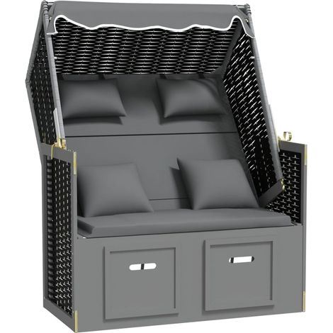 Strandkorb avec coussin poly rotin bois solide anthracite noir vidaXL (1/5)