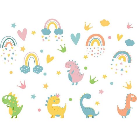 Dinosaure Mur Tatouage 1 Rouleau 4 Feuilles Stickers Muraux Coloré Animaux Mignons PVC Stickers Muraux 35 cm x 25 cm par feuille (1/5)