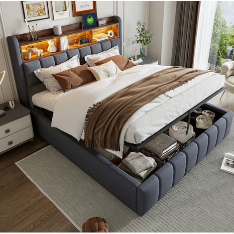 Letto Imbottito 180x200 cm con Contenitore e Illuminazione LED (1/5)