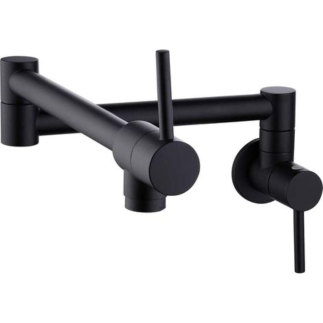 Foldable Wall Mounted Kitchen Faucet, Single Cold Water Faucet with Two Handles，for Stovetop, Pot and Pan Use and Coffee Filter Faucet(Black) (1/5)