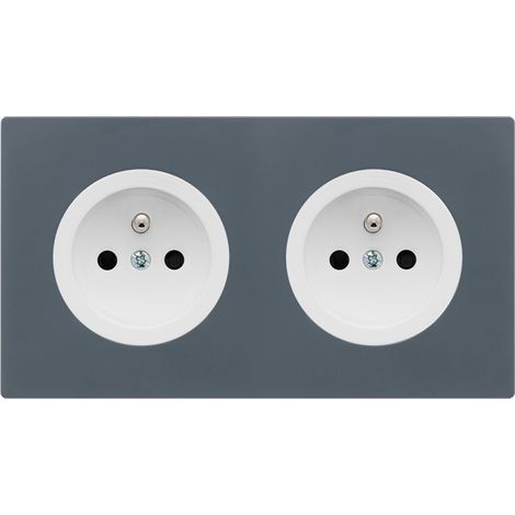 FONTINI 2 prises 2P+T blanc glossy DOM + plaque double blue grey (1/5)