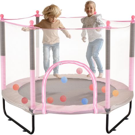 Mophorn 60" Kindertrampolin, 5 Fuß Indoor/Outdoor Minitrampolin mit Sicherheitsnetz und Basketballkorb, für Kinder ab 3 Jahren, Rosa
