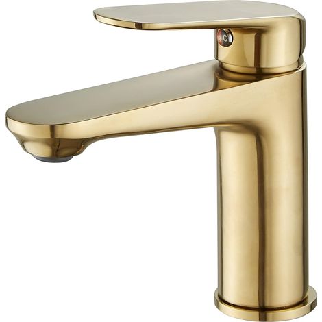 MINKUROW Einhand-Waschtischarmatur für Badezimmer, moderner Einloch-Waschtischarmatur aus massivem Messing, Keramikkartusche, gebürstetes Gold (1/5)