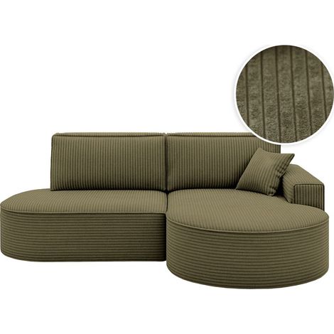Canapé d'angle droit convertible 4 places MARLO en velours cotelé - Vert kaki (1/5)