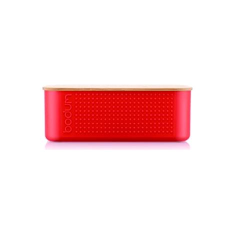 Scatola per il pane BODUM Bistro Petit rossa coperchio in bambù 19 x 29 x 11 cm