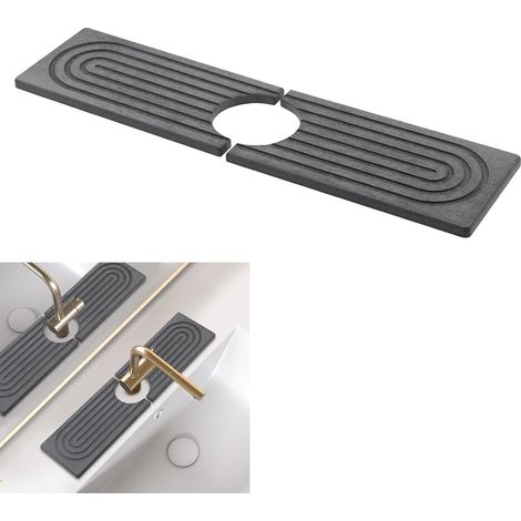 JSSEVN-Tapis Absorbant pour évier, Tapis pour Robinet,bac d'évier à séchage Rapide en Terre de diatomées adapté aux Plans (Gris foncé,40 x 10 cm) (1/5)