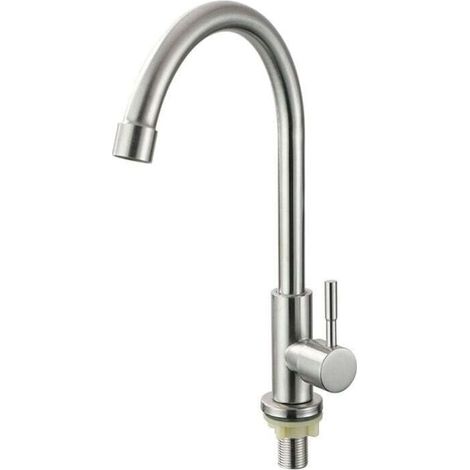 Robinet de cuisine à eau froide simple pivotant à 360°, robinet d'évier de cuisine à levier unique en acier inoxydable (1/4)