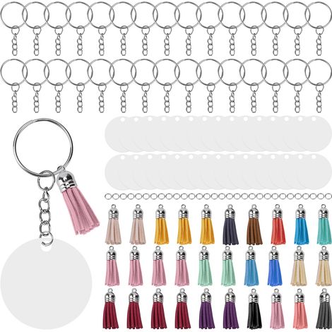 30Set DIY HandPainted Acrylic Keychain Blanks Circles Keychain Tassel Set with Jump Rings (1/5)