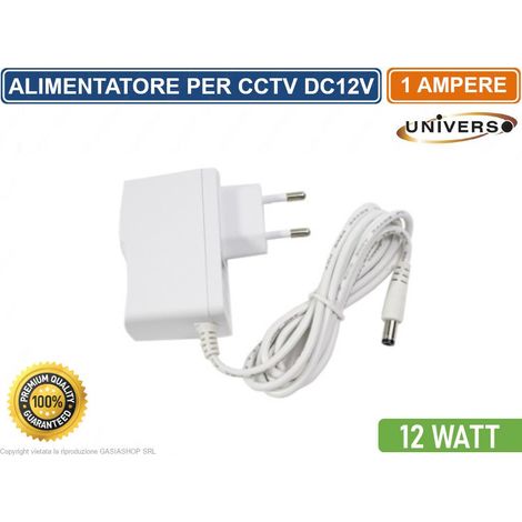 Trasformatore Alimentatore Stabilizzato 12v 1a 12w 220V Bianco CCTV TVCC Striscia Led S-1AB