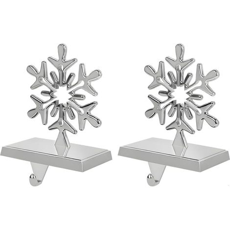 2 Pièces 3D Flocon de Neige Cintres pour Chaussettes Noël pour Cheminée, 17CM x 12CM Métal Supports pour Chaussettes Crochet Cadeau pour Cheminée Manteau Fenêtre Noël Fête Décoration (Argent) (1/5)