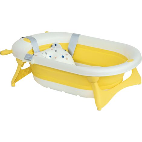 HOMCOM Vaschetta Bagnetto Neonato Pieghevole Indicatore di Temperatura e Cuscino
