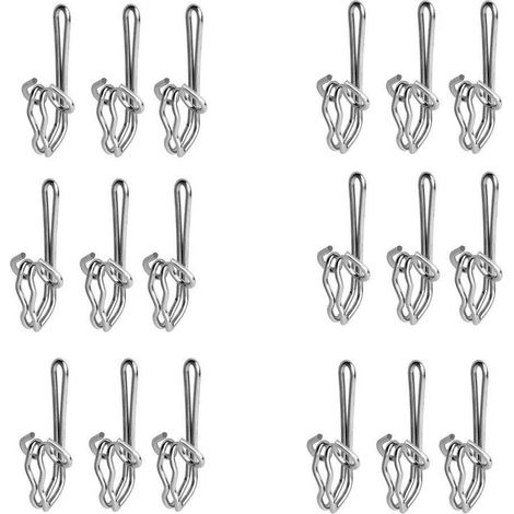 100 crochets métalliques pour rideaux de portes, fenêtres et douches - Crochets à ruban pour rideaux - Argent (1/5)